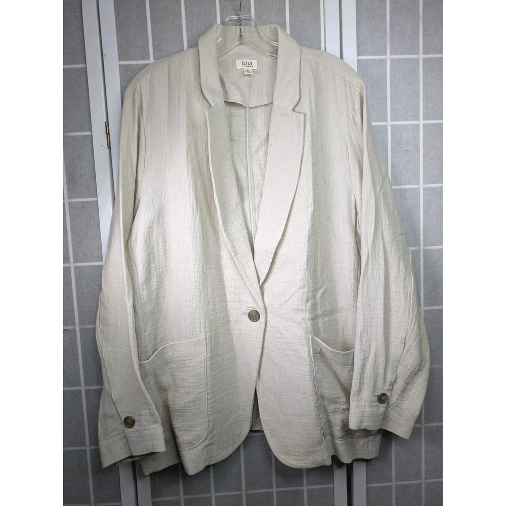 a.n.a Women's Beige Blazer XL Linen Cotton NWT $100 Lightweight Pockets Staple